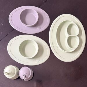 Silicone Kids Suction Plate and Cup Set - Sage Green & Grey